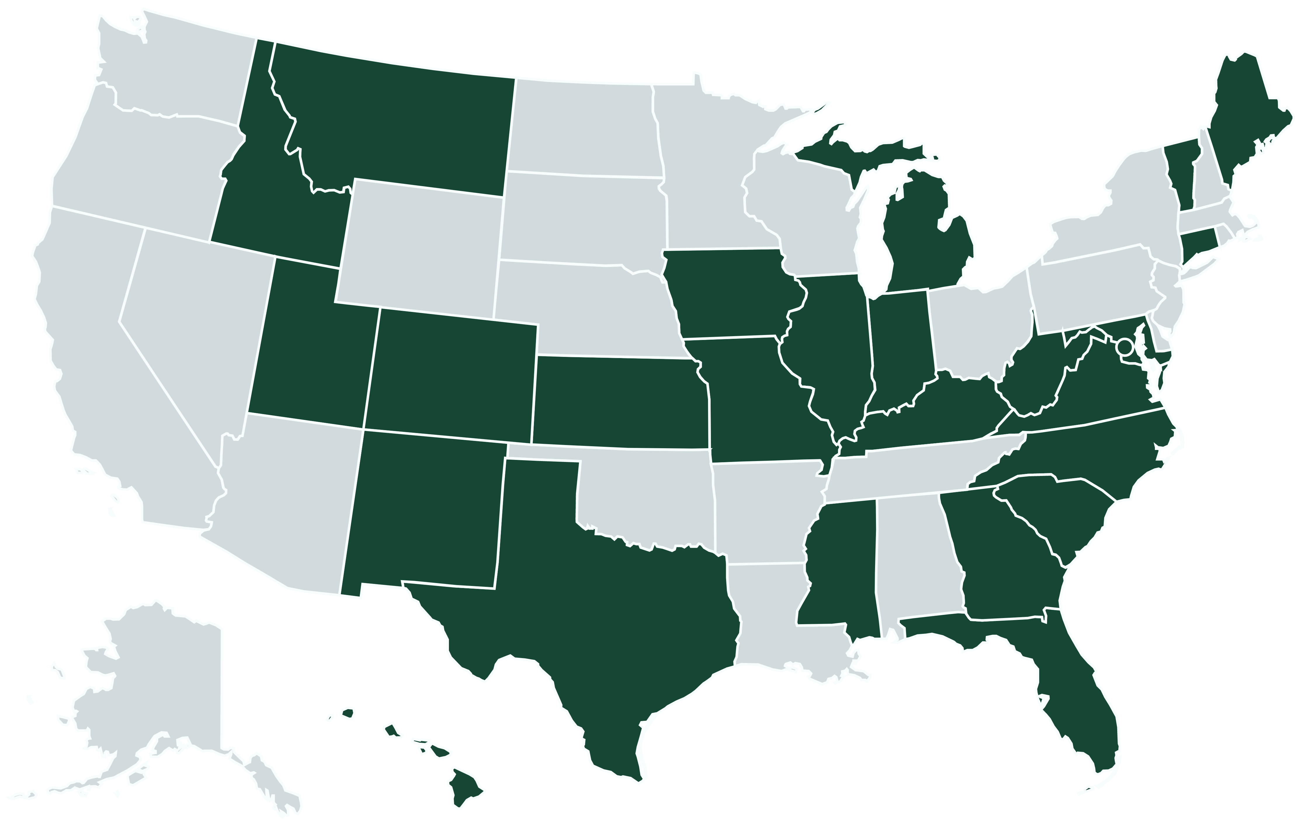 United States map with authorized states filled in green